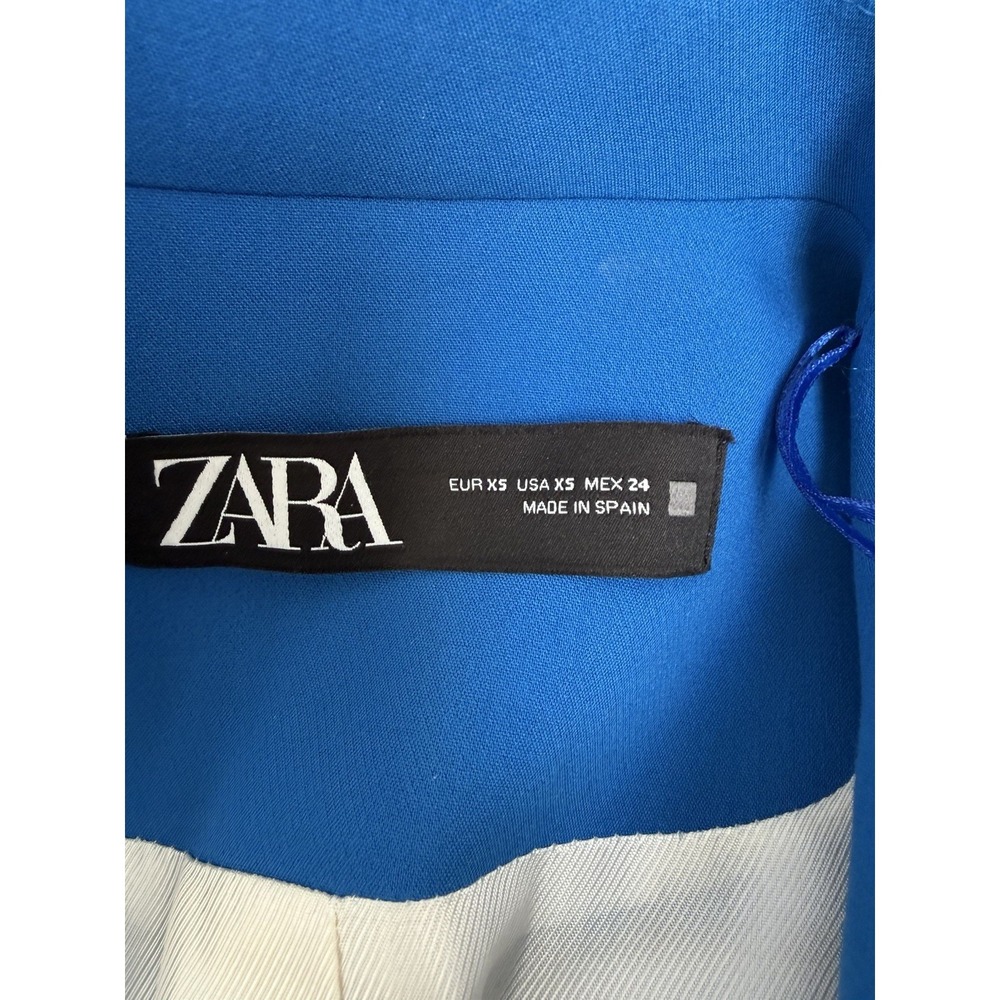 Zara Teal Blue Green 100% Polyester Blazer Jacket Hook & Eye Size XS - Picture 3 of 9